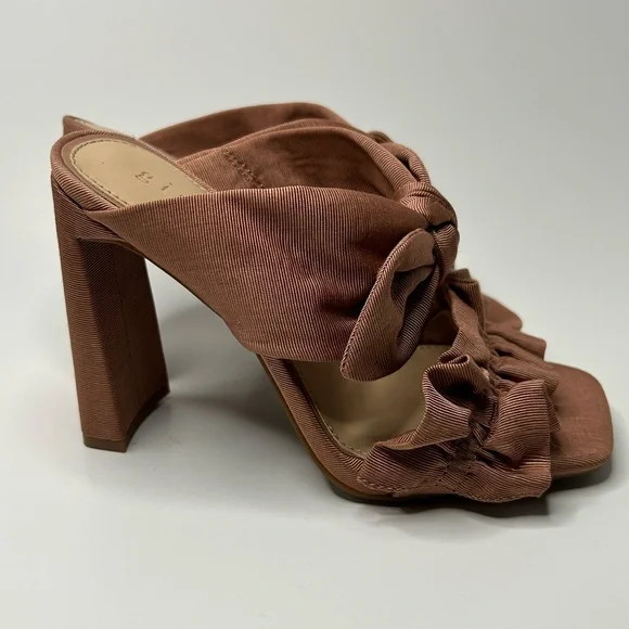 Gianni Bini Dusty Rose Open Toe Bow and Ruffle Slip On Heel Size 6.5 - Picture 8 of 12